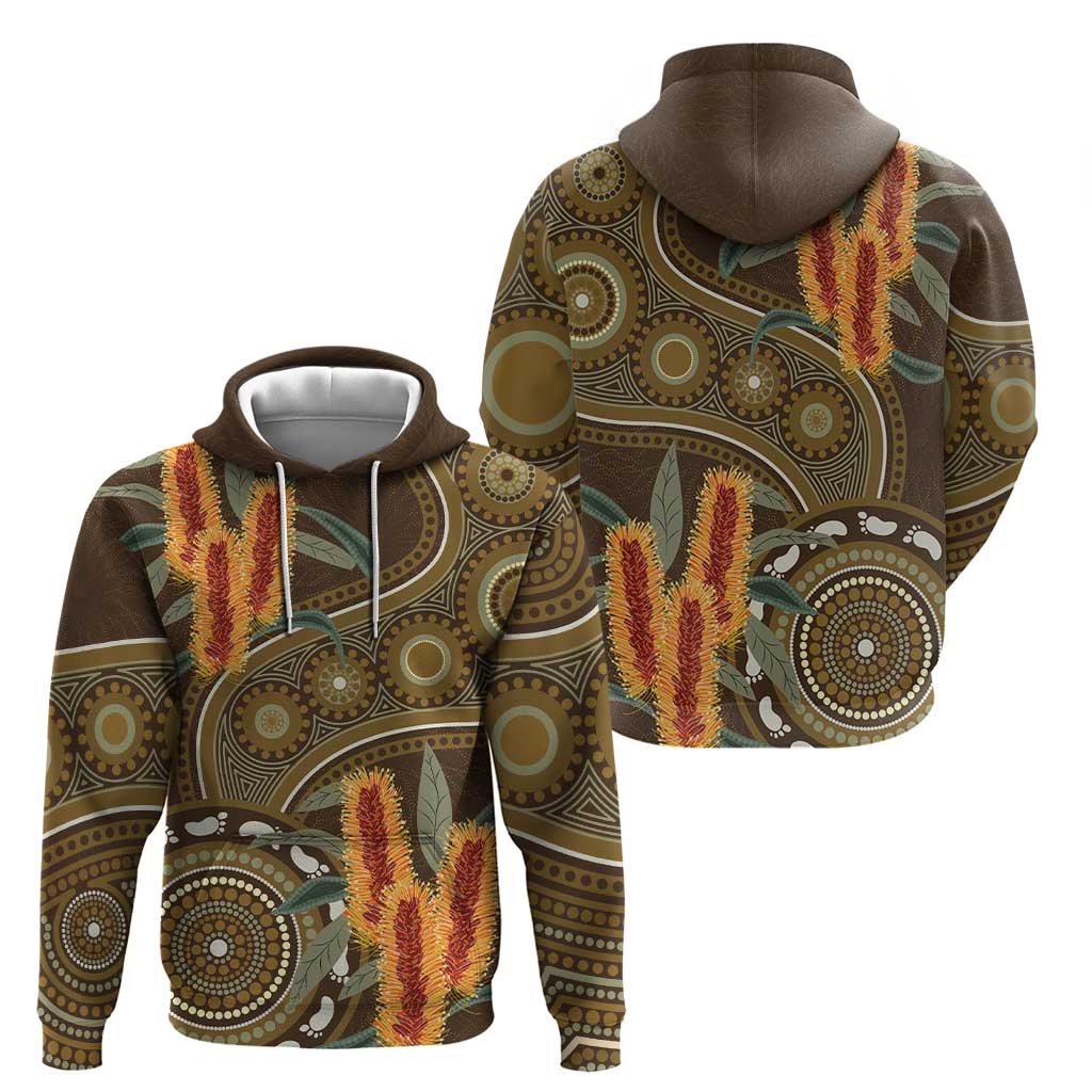 Australian Yellow Banksia Flowers Hoodie Aboriginal Dot Art