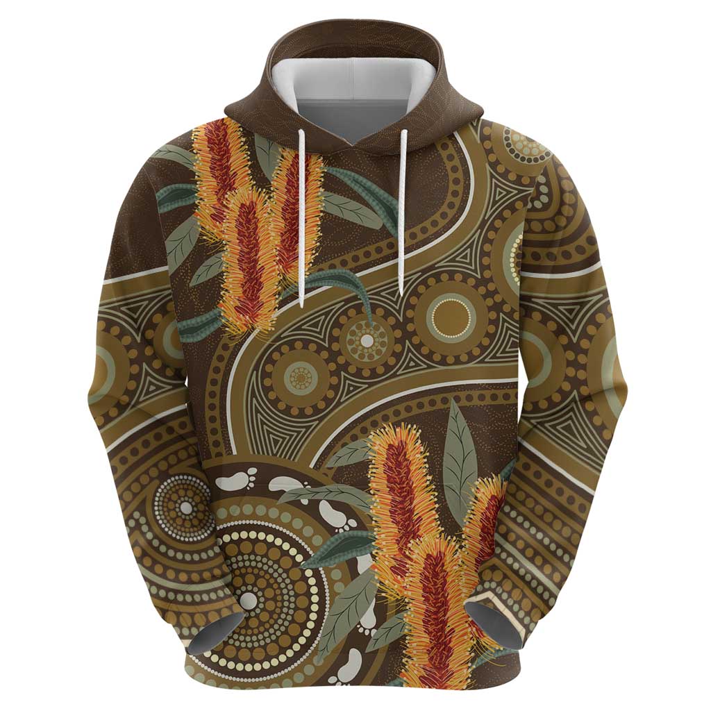 Australian Yellow Banksia Flowers Hoodie Aboriginal Dot Art