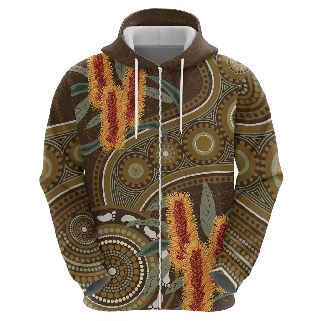 Australian Yellow Banksia Flowers Hoodie Aboriginal Dot Art