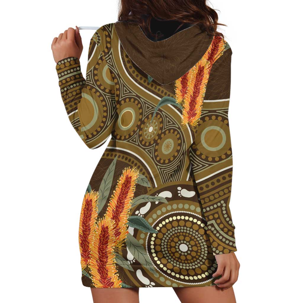 Australian Yellow Banksia Flowers Hoodie Dress Aboriginal Dot Art