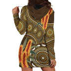 Australian Yellow Banksia Flowers Hoodie Dress Aboriginal Dot Art
