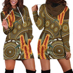 Australian Yellow Banksia Flowers Hoodie Dress Aboriginal Dot Art