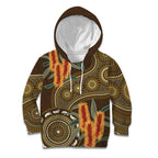 Australian Yellow Banksia Flowers Kid Hoodie Aboriginal Dot Art