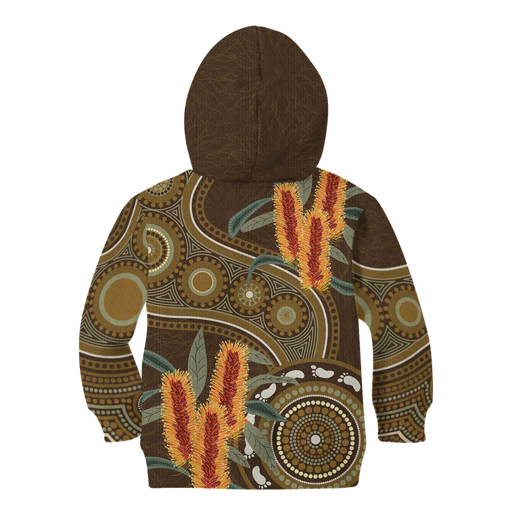 Australian Yellow Banksia Flowers Kid Hoodie Aboriginal Dot Art