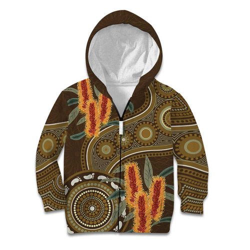 Australian Yellow Banksia Flowers Kid Hoodie Aboriginal Dot Art