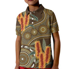 Australian Yellow Banksia Flowers Kid Polo Shirt Aboriginal Dot Art