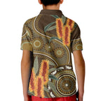 Australian Yellow Banksia Flowers Kid Polo Shirt Aboriginal Dot Art