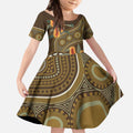 Australian Yellow Banksia Flowers Kid Short Sleeve Dress Aboriginal Dot Art