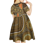 Australian Yellow Banksia Flowers Kid Short Sleeve Dress Aboriginal Dot Art