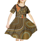 Australian Yellow Banksia Flowers Kid Short Sleeve Dress Aboriginal Dot Art