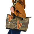 Australian Yellow Banksia Flowers Leather Tote Bag Aboriginal Dot Art