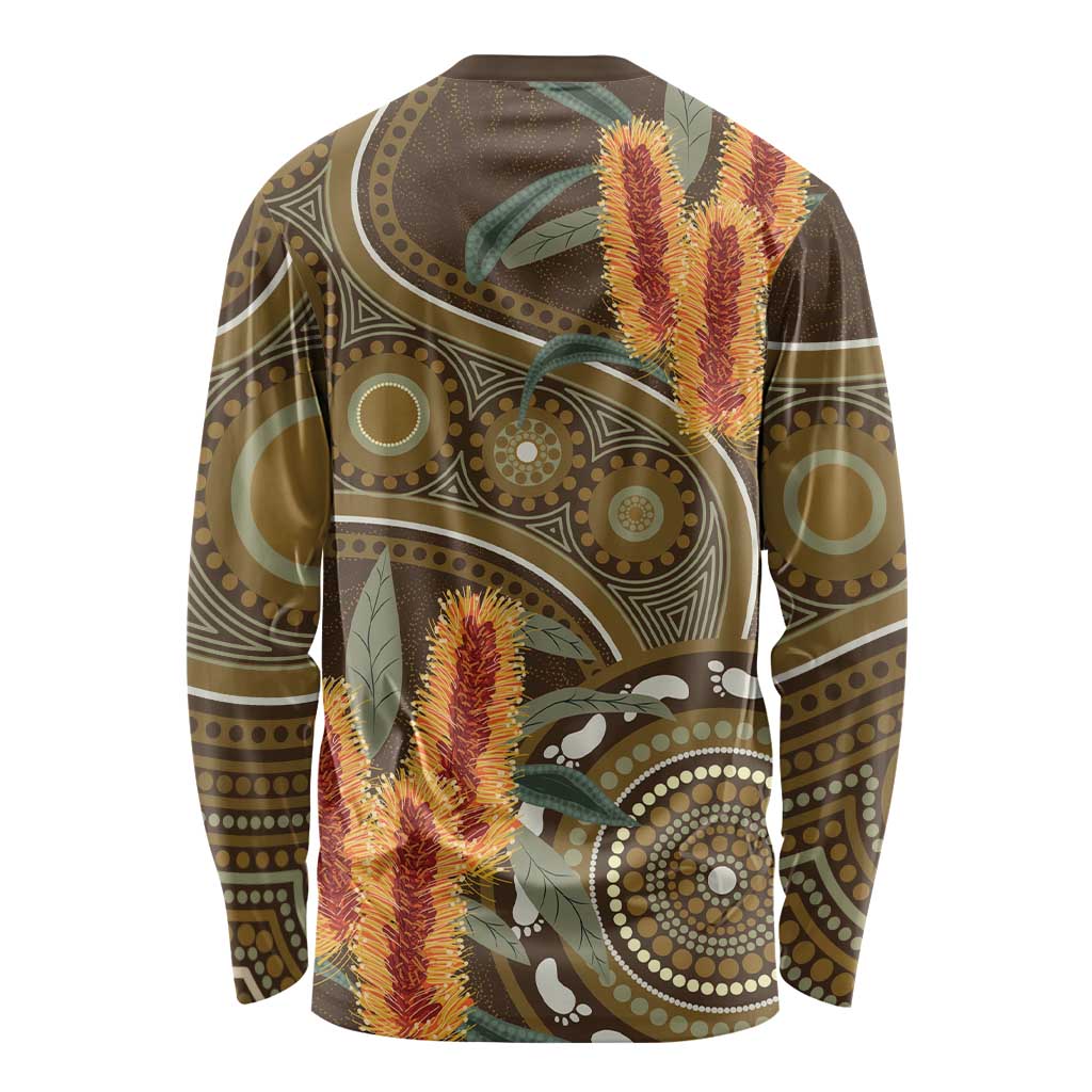Australian Yellow Banksia Flowers Long Sleeve Shirt Aboriginal Dot Art