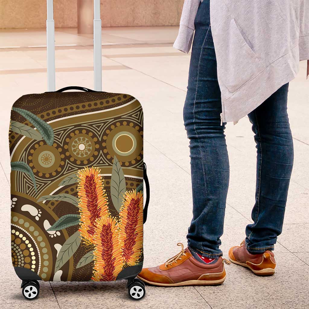 Australian Yellow Banksia Flowers Luggage Cover Aboriginal Dot Art