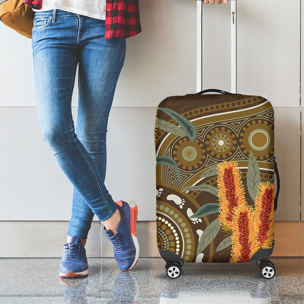 Australian Yellow Banksia Flowers Luggage Cover Aboriginal Dot Art