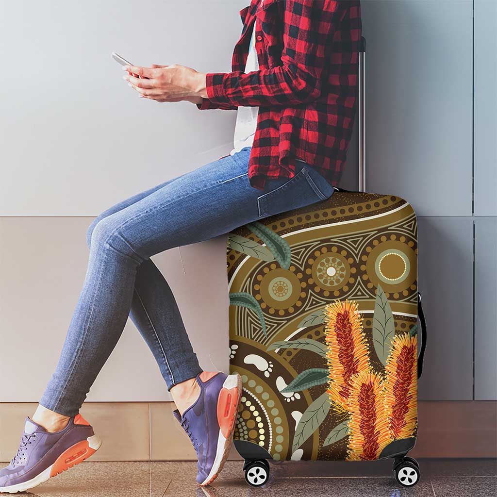 Australian Yellow Banksia Flowers Luggage Cover Aboriginal Dot Art
