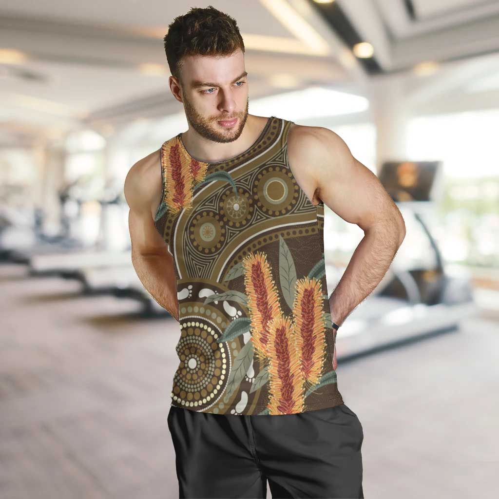Australian Yellow Banksia Flowers Men Tank Top Aboriginal Dot Art