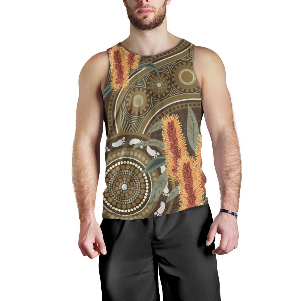 Australian Yellow Banksia Flowers Men Tank Top Aboriginal Dot Art