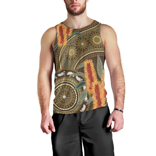Australian Yellow Banksia Flowers Men Tank Top Aboriginal Dot Art