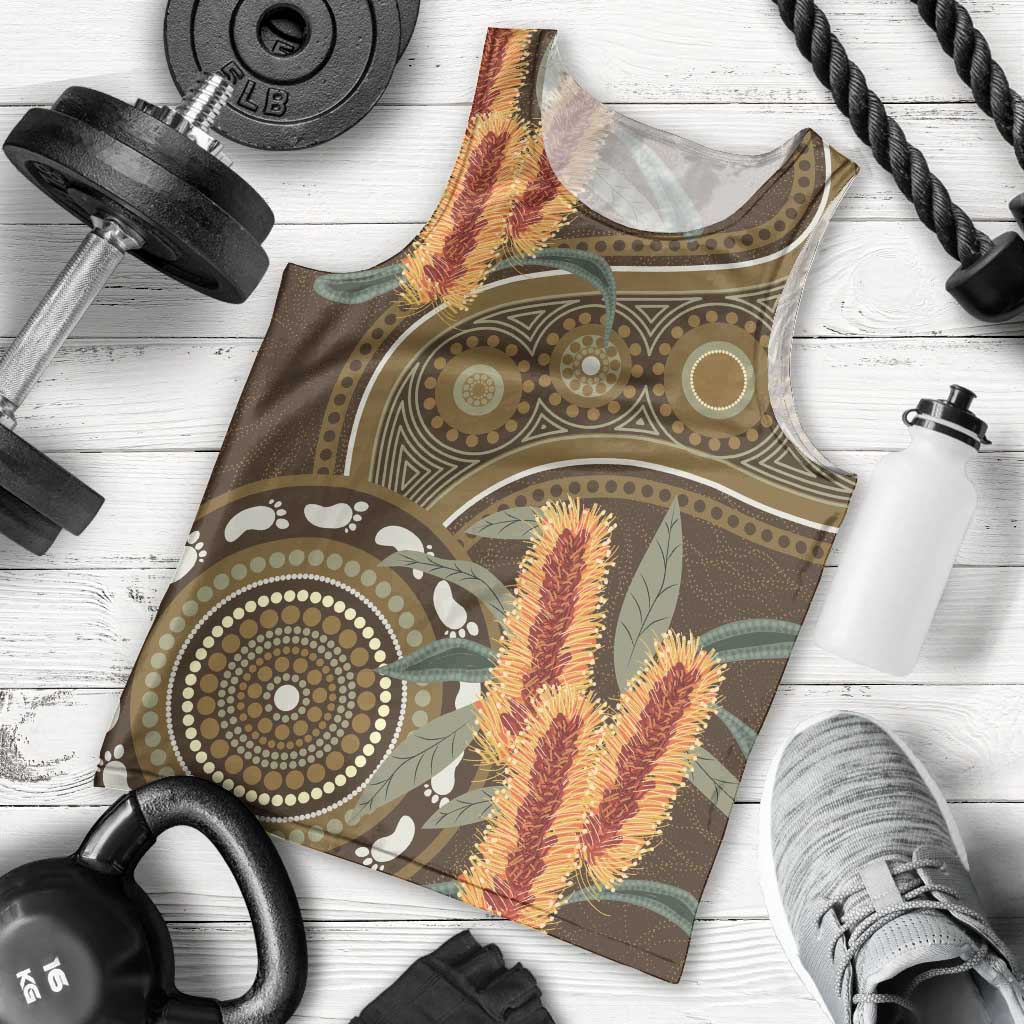 Australian Yellow Banksia Flowers Men Tank Top Aboriginal Dot Art