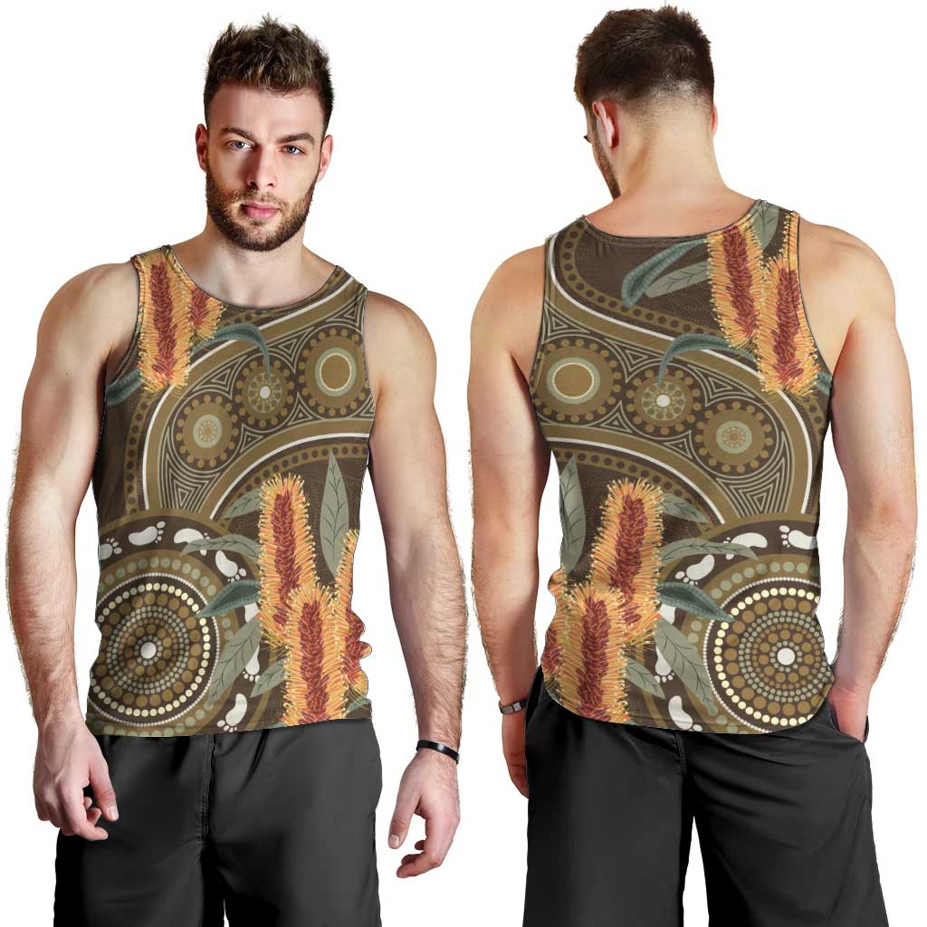 Australian Yellow Banksia Flowers Men Tank Top Aboriginal Dot Art