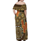 Australian Yellow Banksia Flowers Off Shoulder Maxi Dress Aboriginal Dot Art
