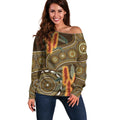 Australian Yellow Banksia Flowers Off Shoulder Sweater Aboriginal Dot Art