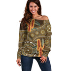 Australian Yellow Banksia Flowers Off Shoulder Sweater Aboriginal Dot Art