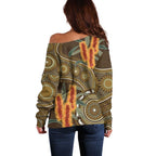 Australian Yellow Banksia Flowers Off Shoulder Sweater Aboriginal Dot Art