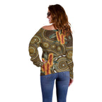 Australian Yellow Banksia Flowers Off Shoulder Sweater Aboriginal Dot Art