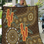 Australian Yellow Banksia Flowers Quilt Aboriginal Dot Art