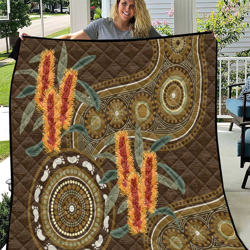 Australian Yellow Banksia Flowers Quilt Aboriginal Dot Art