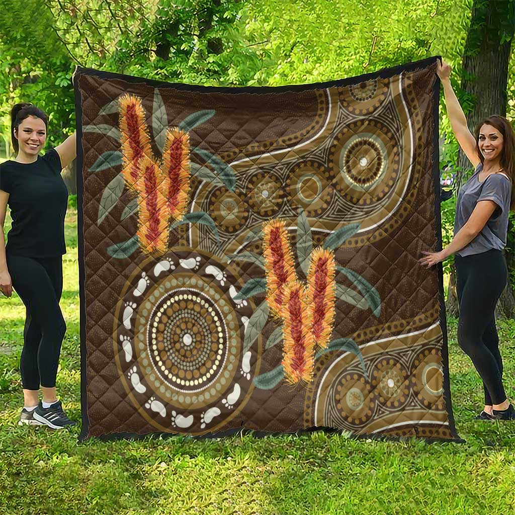 Australian Yellow Banksia Flowers Quilt Aboriginal Dot Art