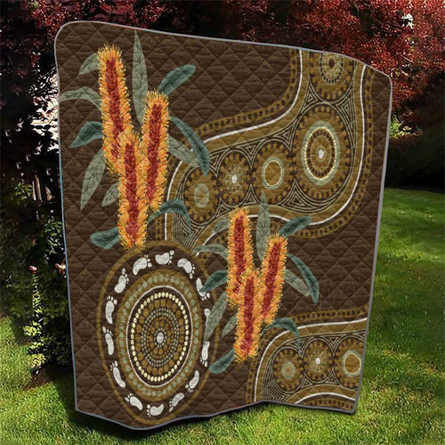 Australian Yellow Banksia Flowers Quilt Aboriginal Dot Art