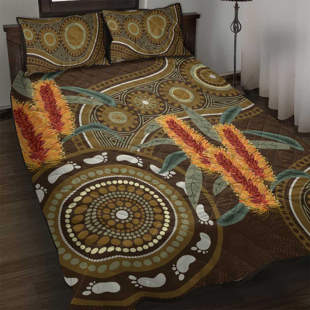 Australian Yellow Banksia Flowers Quilt Bed Set Aboriginal Dot Art