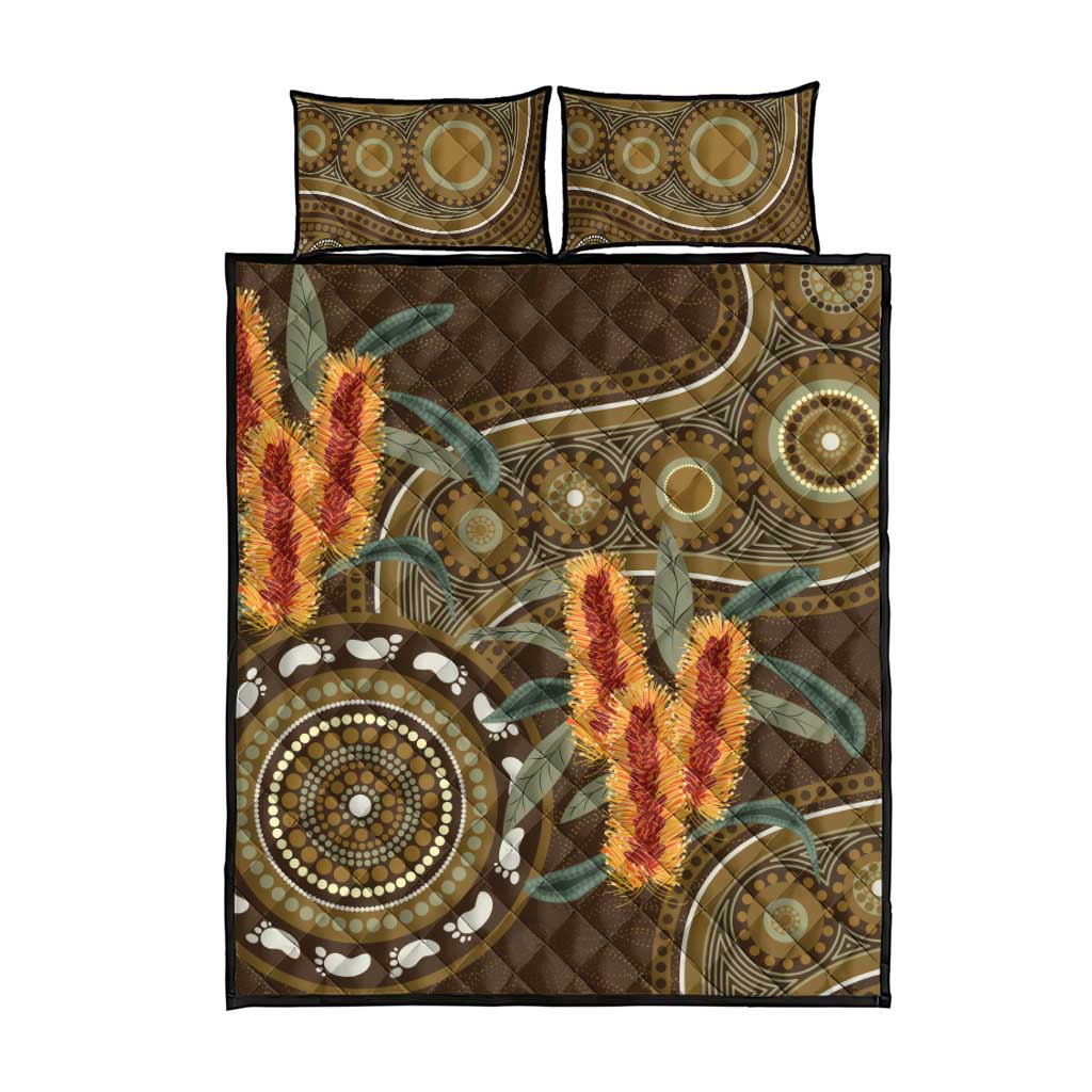 Australian Yellow Banksia Flowers Quilt Bed Set Aboriginal Dot Art