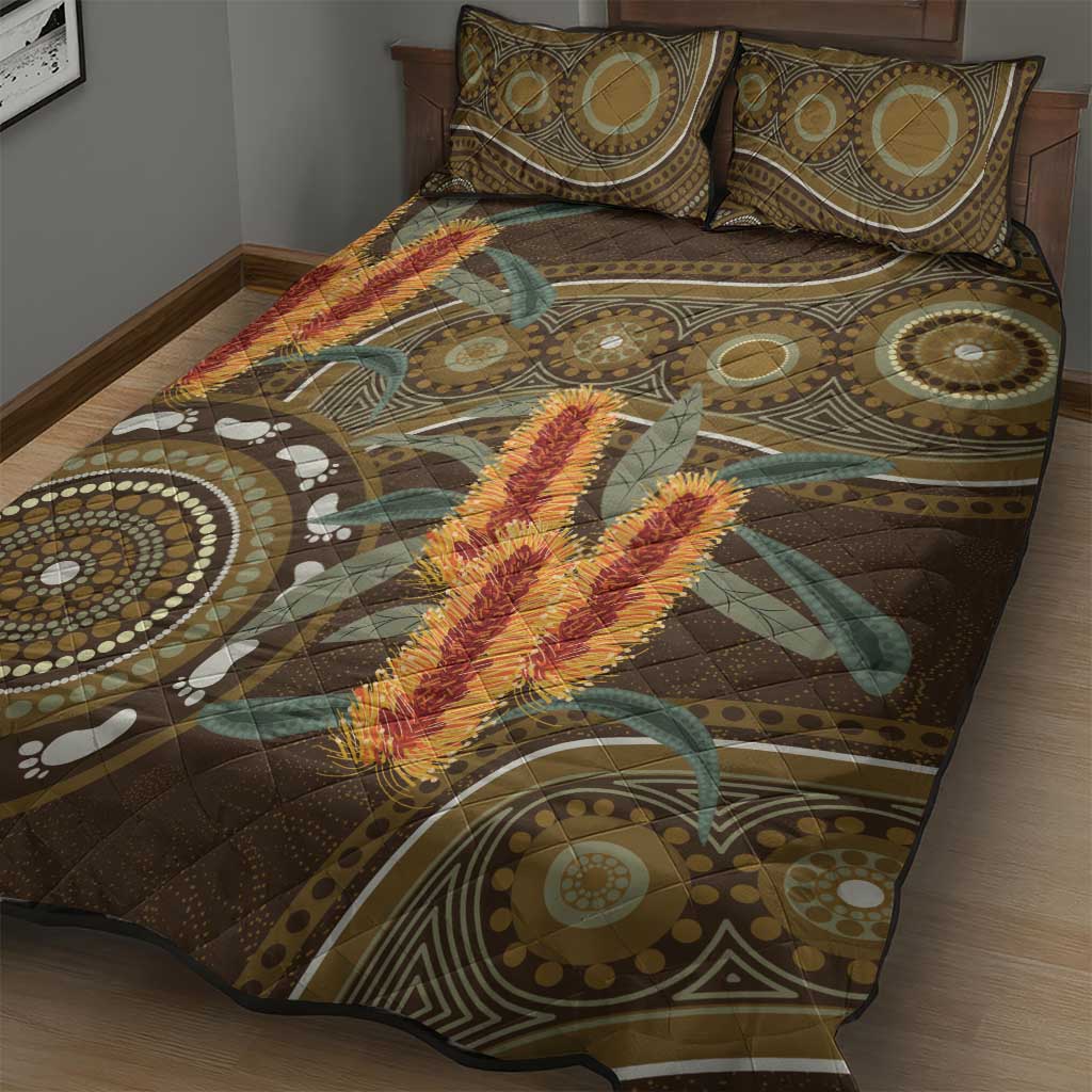 Australian Yellow Banksia Flowers Quilt Bed Set Aboriginal Dot Art