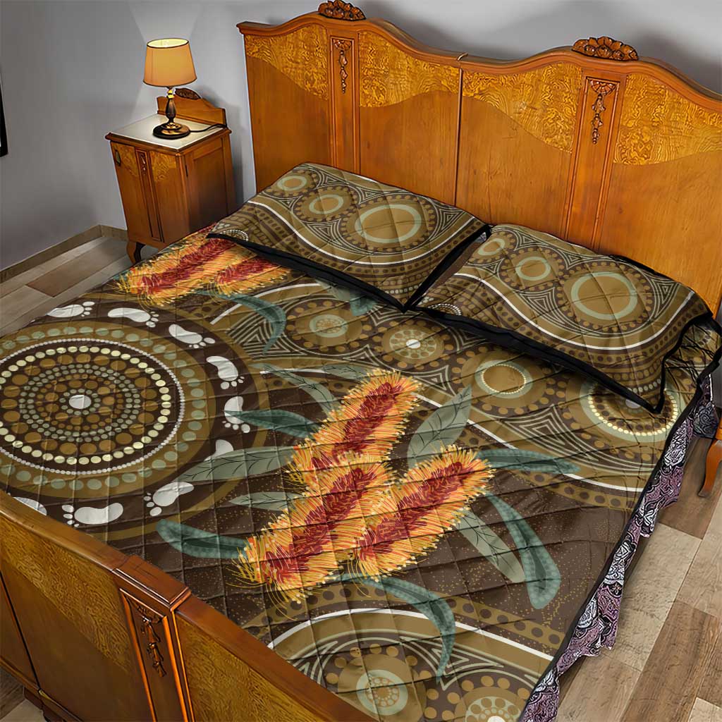 Australian Yellow Banksia Flowers Quilt Bed Set Aboriginal Dot Art