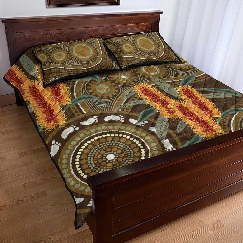 Australian Yellow Banksia Flowers Quilt Bed Set Aboriginal Dot Art