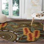 Australian Yellow Banksia Flowers Round Carpet Aboriginal Dot Art