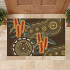 Australian Yellow Banksia Flowers Rubber Doormat Aboriginal Dot Art