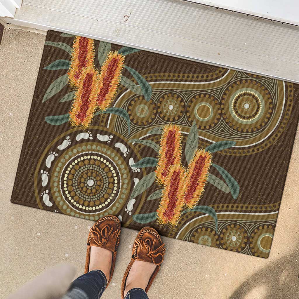 Australian Yellow Banksia Flowers Rubber Doormat Aboriginal Dot Art