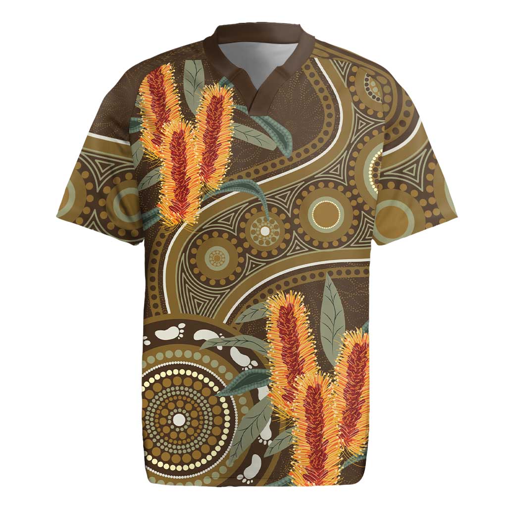 Australian Yellow Banksia Flowers Rugby Jersey Aboriginal Dot Art
