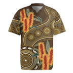 Australian Yellow Banksia Flowers Rugby Jersey Aboriginal Dot Art