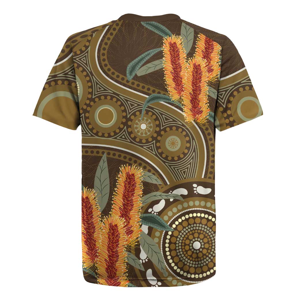 Australian Yellow Banksia Flowers Rugby Jersey Aboriginal Dot Art