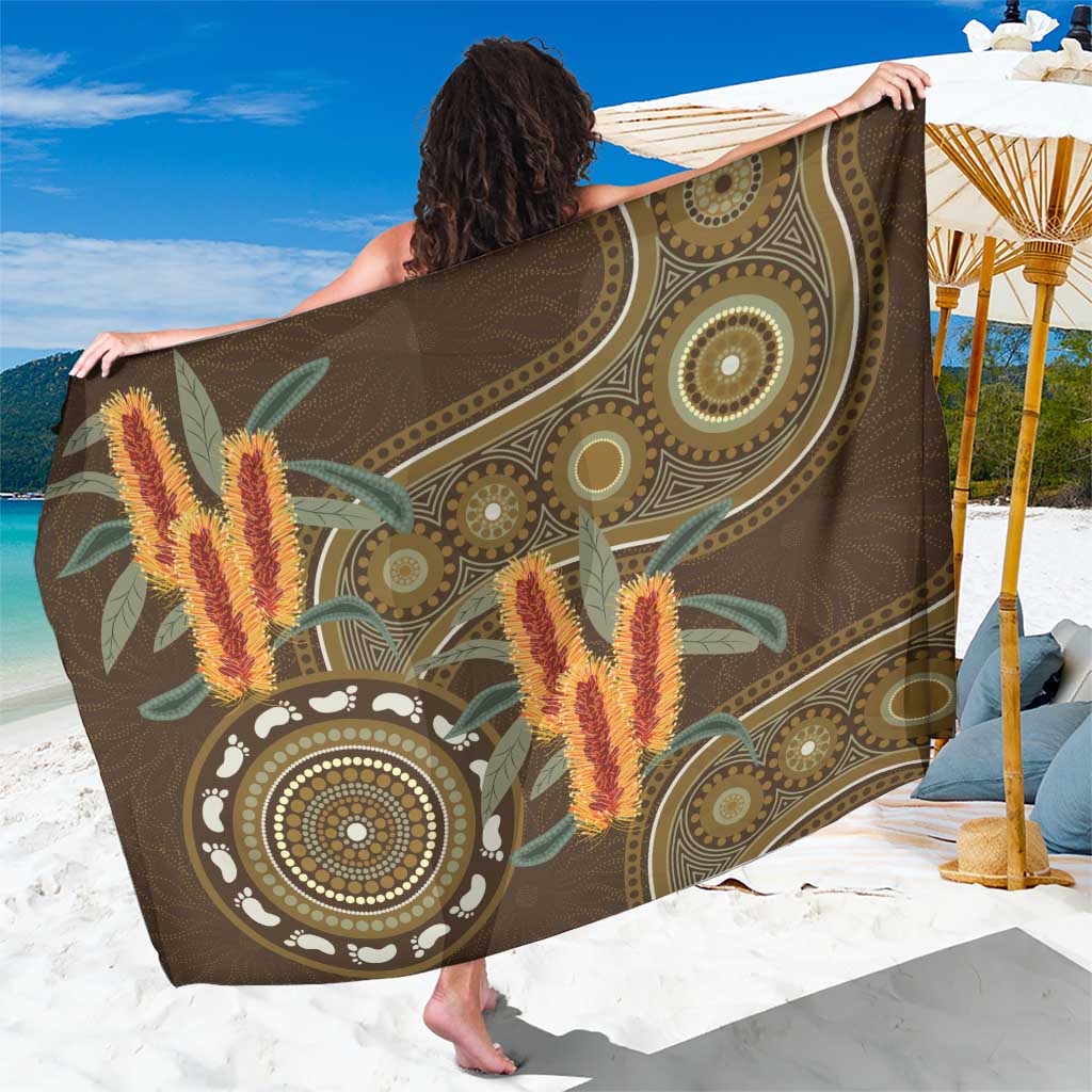 Australian Yellow Banksia Flowers Sarong Aboriginal Dot Art
