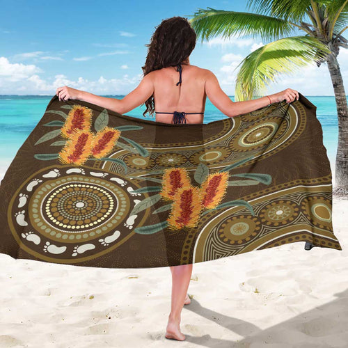 Australian Yellow Banksia Flowers Sarong Aboriginal Dot Art