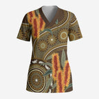 Australian Yellow Banksia Flowers Scrub Top Aboriginal Dot Art - Aussie Hoodie