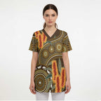 Australian Yellow Banksia Flowers Scrub Top Aboriginal Dot Art - Aussie Hoodie