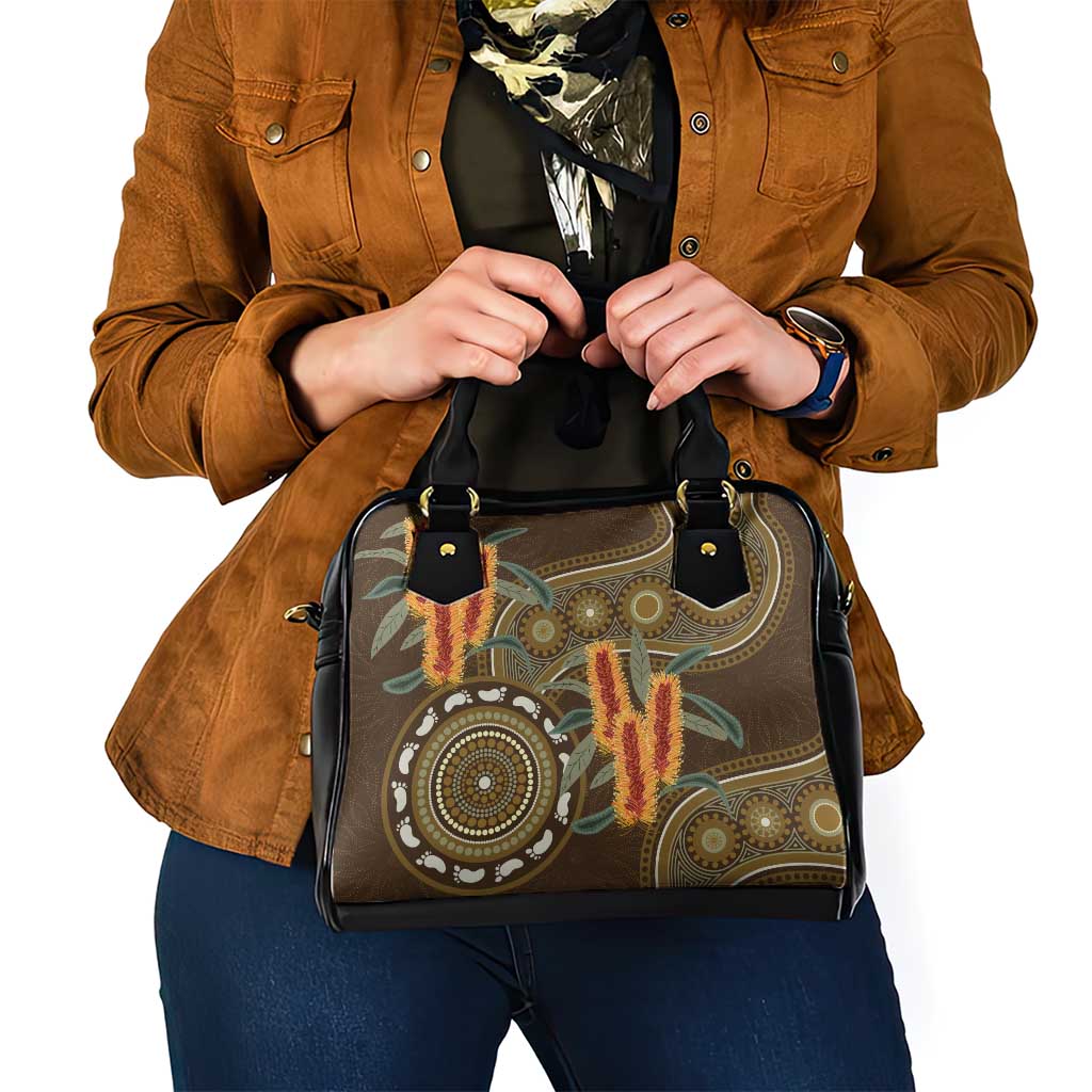Australian Yellow Banksia Flowers Shoulder Handbag Aboriginal Dot Art