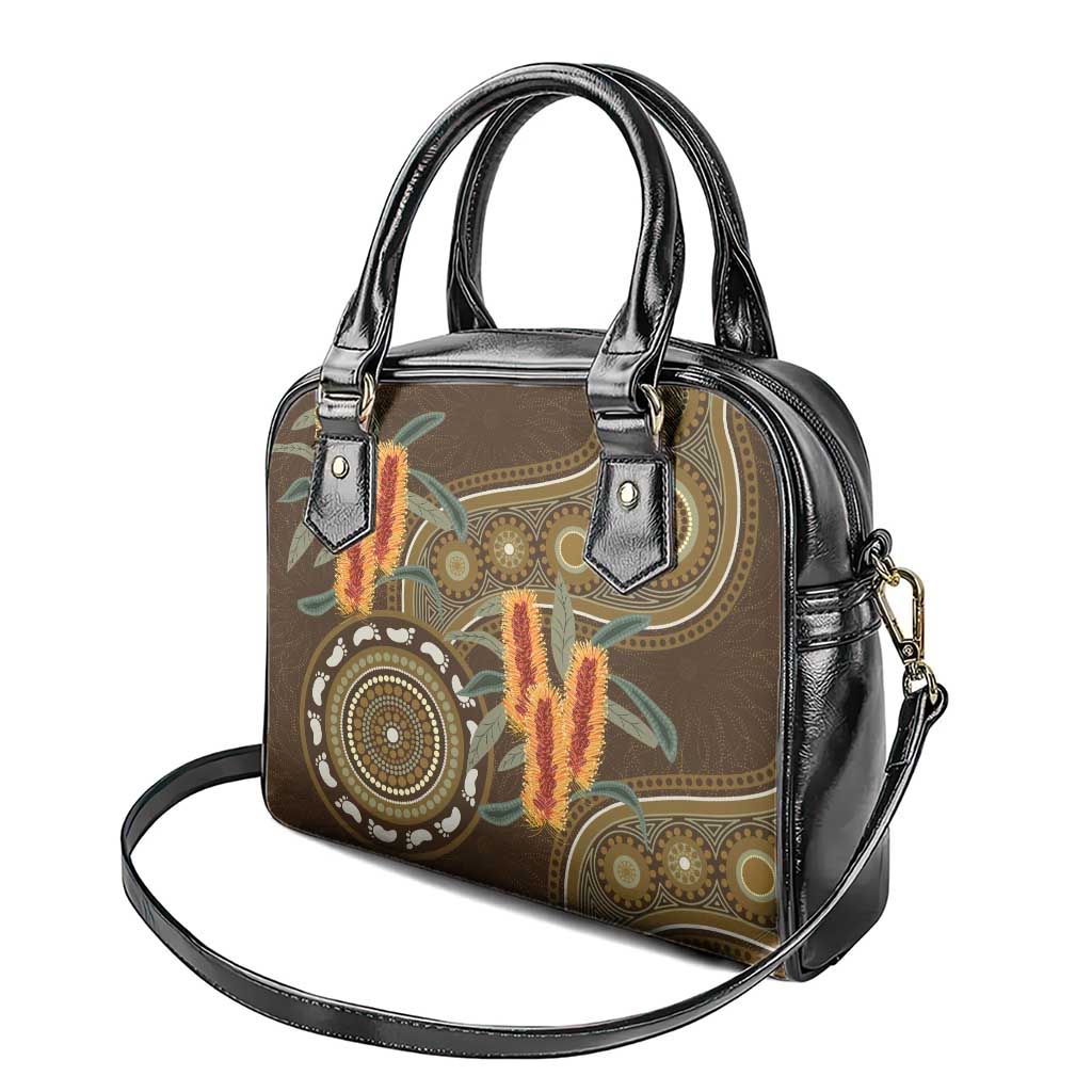 Australian Yellow Banksia Flowers Shoulder Handbag Aboriginal Dot Art